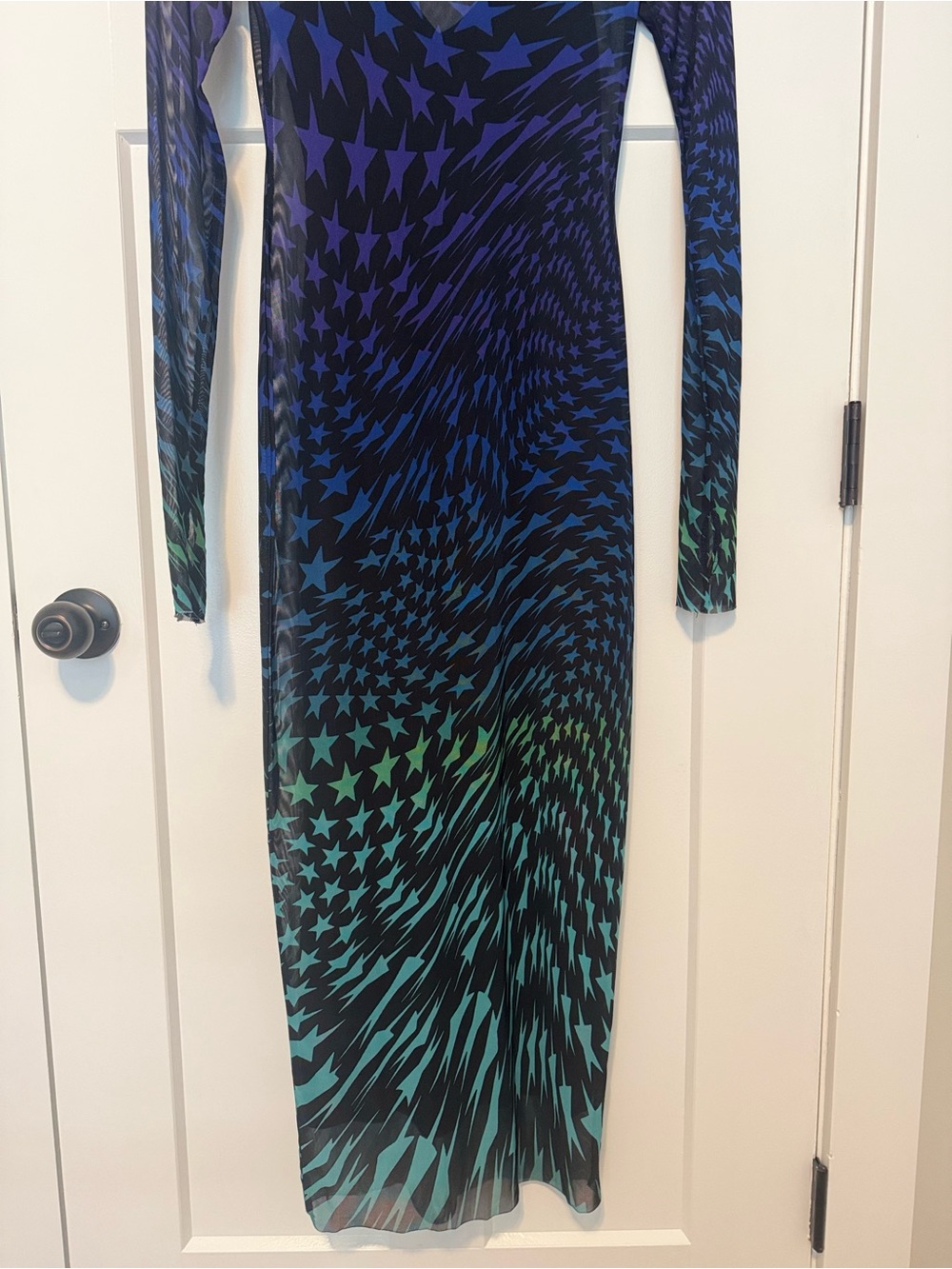 AFRM Sharlene turtleneck dress Sheer Star Spiral Midi Dress in Blue-Green - Picture 11 of 12